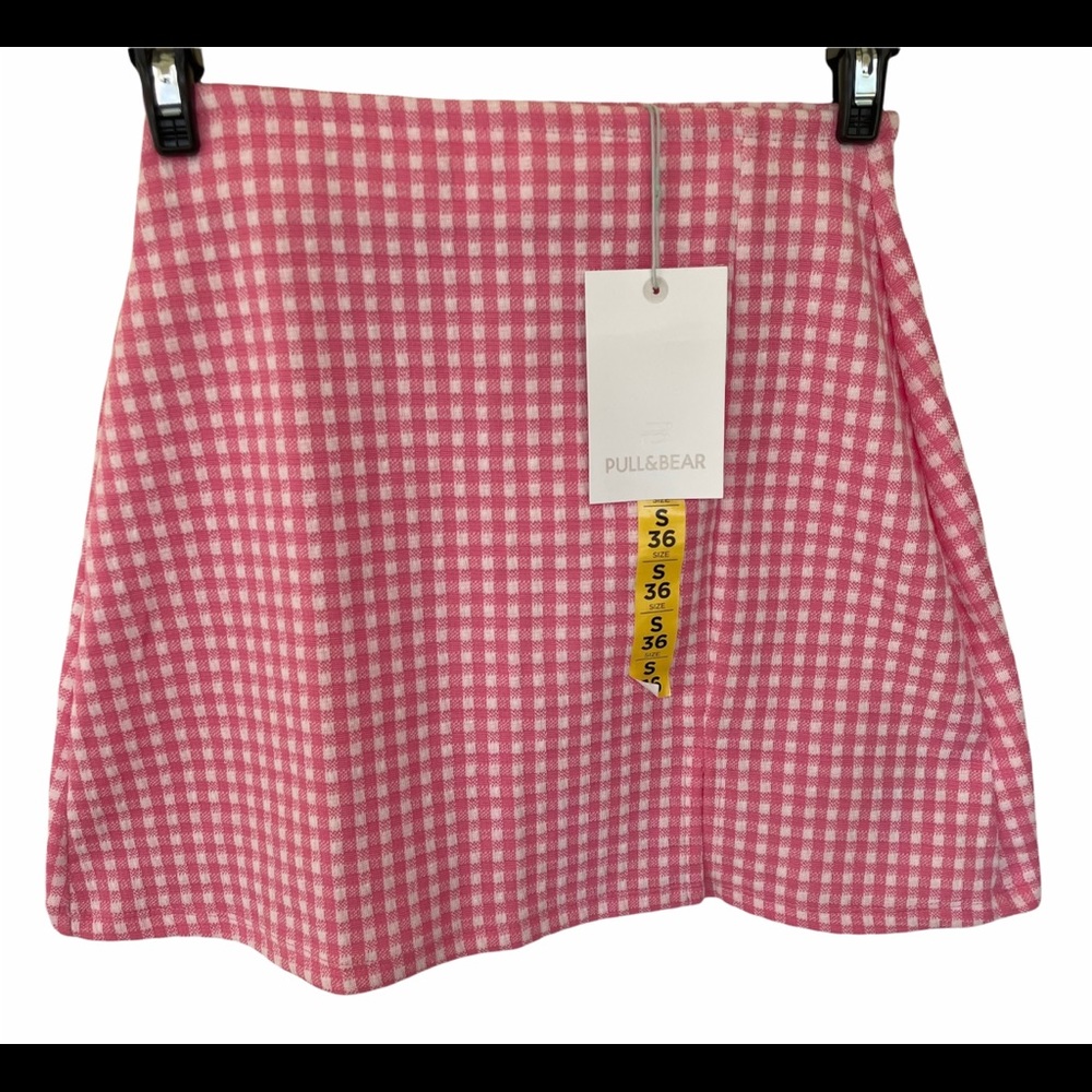 Pull&Bear gingham 90s split mini skirt in pink